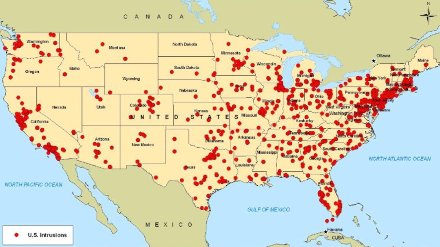 Mapa infiltracji infrastruktury USA