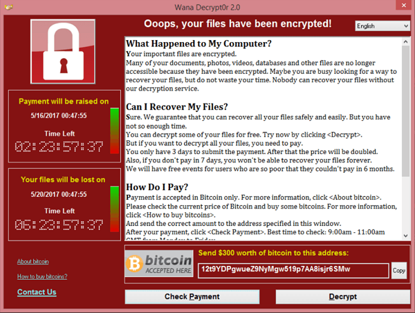 Ekran blokady WannaCry